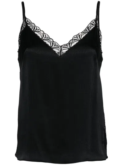 Alberta Ferretti Lace-trim Satin Top In Black