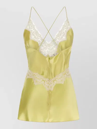 Alberta Ferretti Lace Trim Satin Top Cross Back Straps In Blue