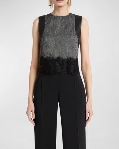Alberta Ferretti Lace-trim Sleeveless Crop Top In Black