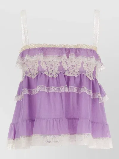 Alberta Ferretti Lace Trim Top Adjustable Straps In Purple