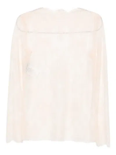 Alberta Ferretti Lace-trimmed Long-sleeve Top In Pink