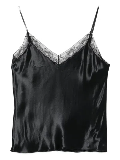 Alberta Ferretti Lace-trimmed Satin Top In Black