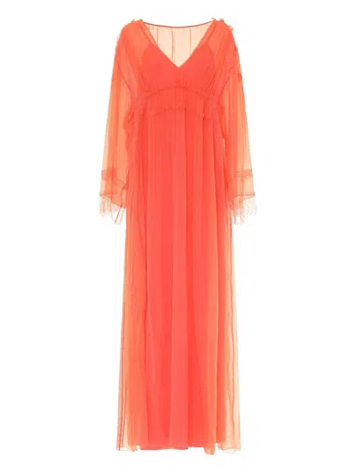 ALBERTA FERRETTI LACE-TRIMMED V-NECK MAXI DRESS