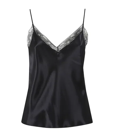 Alberta Ferretti Lace-trimmed V-neck Top In Black