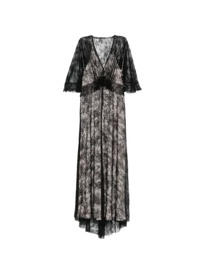 Alberta Ferretti Lace V-neck Maxi Dress In Black