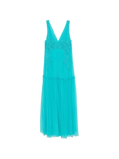 Alberta Ferretti Lace-appliqué Dress In Blue
