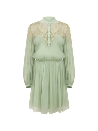 Alberta Ferretti Lace-detail Mini Dress In Gray