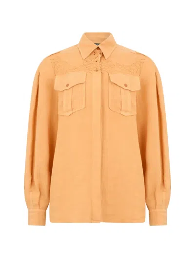 Alberta Ferretti Lace-detail Pocket Shirt In Orange