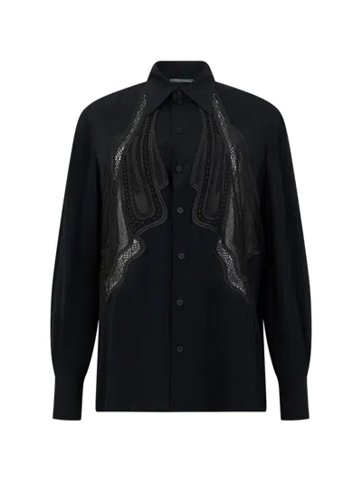 Alberta Ferretti Lace-embellished Long-sleeved Shirt In Black