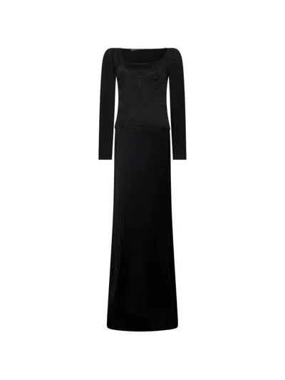 Alberta Ferretti Lace-insert Long-sleeve Maxi Dress In Black