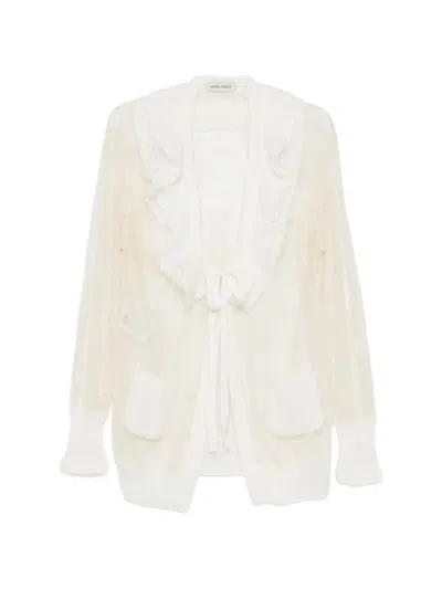 Alberta Ferretti Lace-overlay Cardigan In Neutral