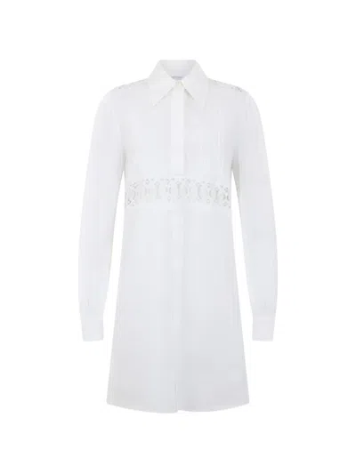 Alberta Ferretti Lace-panel Pintuck-detail Mini Dress In White