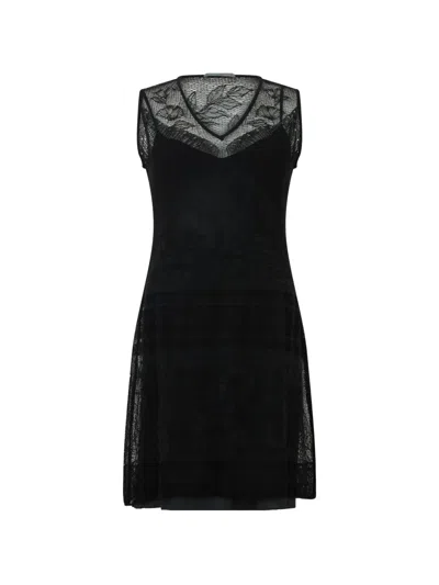 Alberta Ferretti Lace-panel Sleeveless Mini Dress In Black