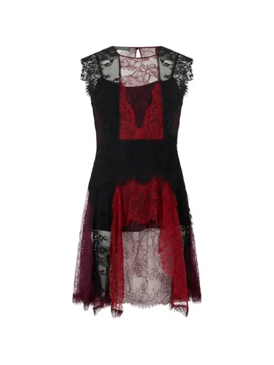 Alberta Ferretti Lace-panelled Asymmetric Flared Mini Dress In Black