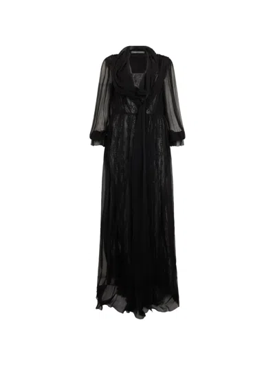 Alberta Ferretti Lace-panelled Maxi Dress In Black