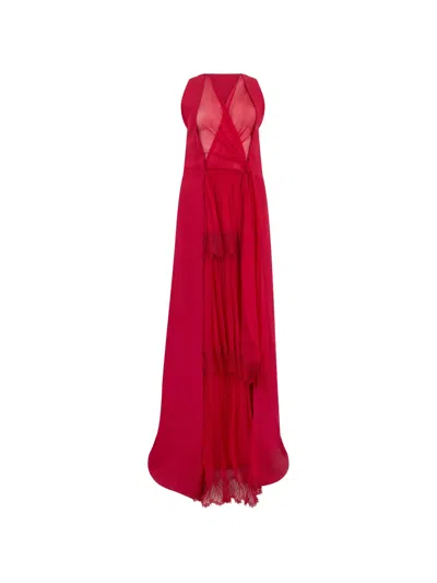 Alberta Ferretti Lace-trim Maxi Dress In Red