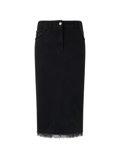 Alberta Ferretti Lace-trim Midi Skirt In Black
