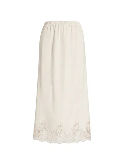 Alberta Ferretti Lace-trim Midi Skirt In Brown