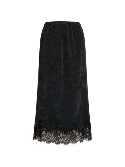 Alberta Ferretti Lace-trim Midi Skirt In Gray