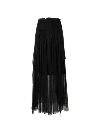 Alberta Ferretti Lace-trim Pleated Midi Skirt In Black