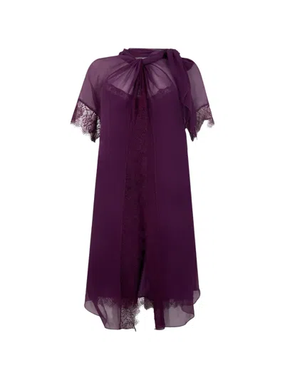 Alberta Ferretti Lace-trim Silk Midi Dress In Purple