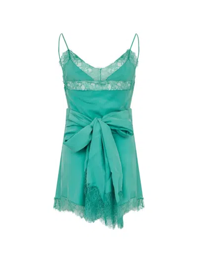 Alberta Ferretti Lace-trim Silk Mini Dress In Blue