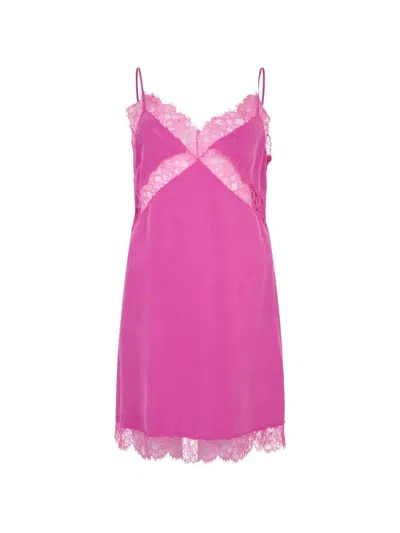 Alberta Ferretti Lace-trim Silk Mini Dress In Pink