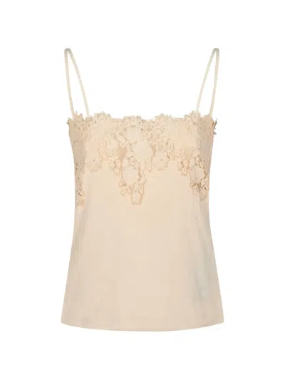 Alberta Ferretti Lace-trim Spaghetti-strap Blouse In Neutral