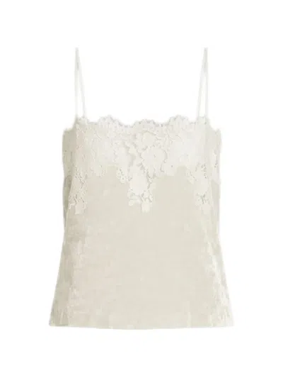 Alberta Ferretti Lace-trim Velvet Top In White