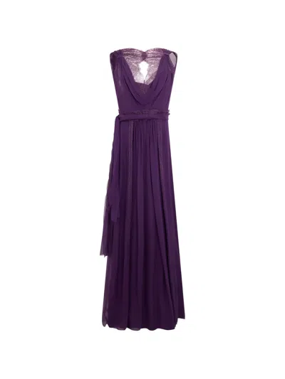 Alberta Ferretti Lace-trimmed Draped Maxi Dress In Purple