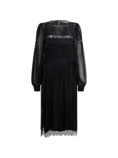 Alberta Ferretti Lace-trimmed Silk Midi Dress In Black