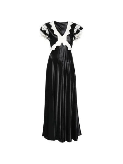 Alberta Ferretti Lace-trimmed V-neck Maxi Dress In Black