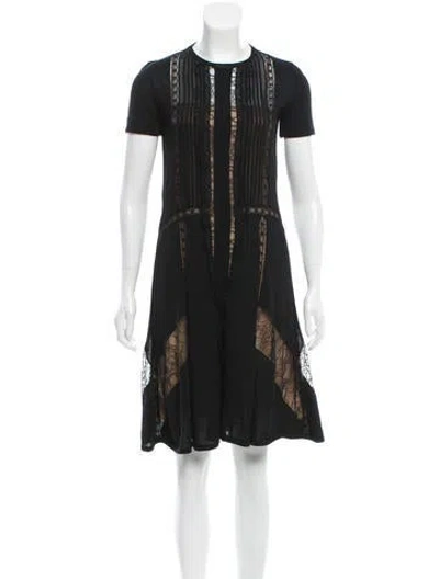 Pre-owned Alberta Ferretti Lace-trimmed Wool Dress In Black