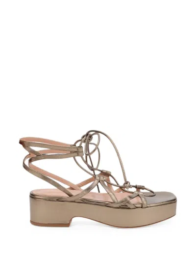 Alberta Ferretti Lace-up Heeled Sandals In Gold