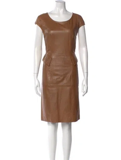 Pre-owned Alberta Ferretti Lamb Leather Knee-length Dress In Brown