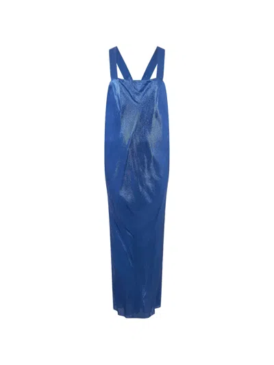 Alberta Ferretti Laminated Square-neck Evening Dress In Blue