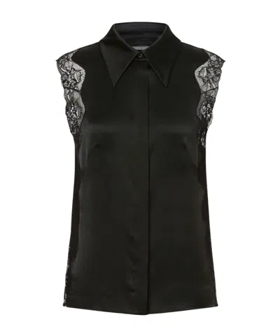 Alberta Ferretti Floral-lace Sleeveless Shirt In Black