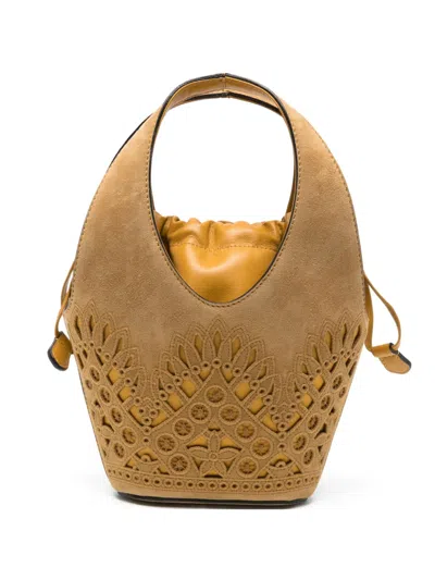 Alberta Ferretti Laser-cut Suede Tote Bag In Brown