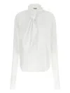 Alberta Ferretti Long Sleeve Collarless Shirt With Scarf Detail In White