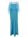 Alberta Ferretti Blue Long Dress With Layered Design And Upper Cape In Silk Blend Woman In Blue