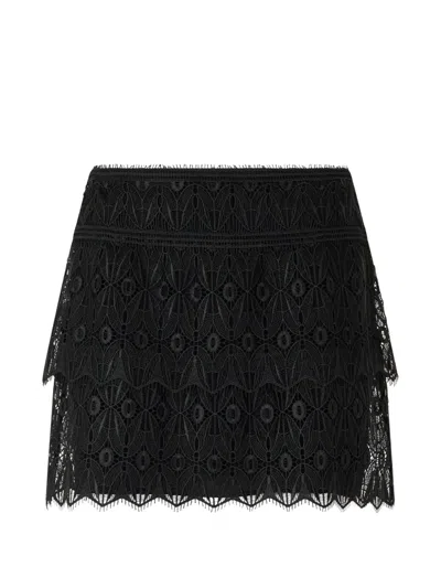 Alberta Ferretti Layered Lace A-line Mini Skirt In Black