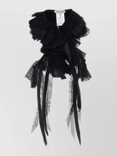 Alberta Ferretti Georgette Collar With Flounces And Lace Fringes In Black