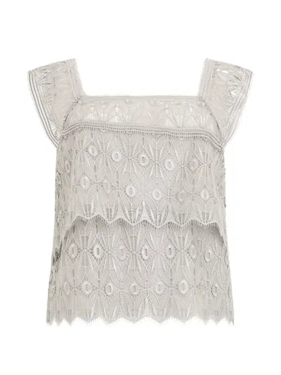 Alberta Ferretti Layered Lace-detail Blouse In Gray