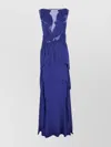 Alberta Ferretti Layered Leaf Appliqué Sheer Panel Long Dress