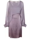 Alberta Ferretti Puff Sleeved Draped Satin Slip Dress In Purple