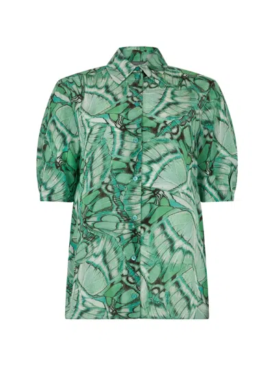 Alberta Ferretti Leaf-print Silk Shirt In Green