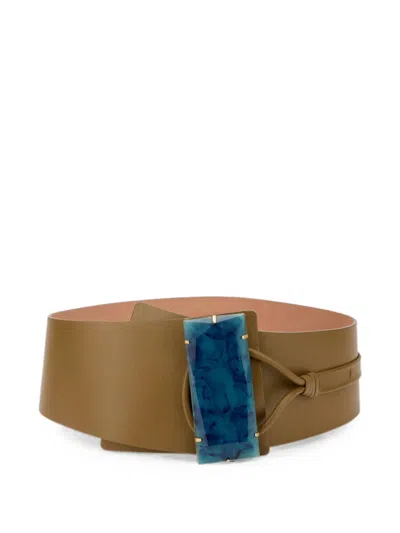 Alberta Ferretti Leather Buckle Belt In Brown