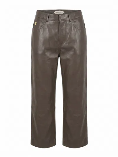 Alberta Ferretti Leather Cropped Pants In Brown