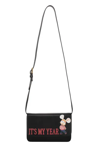 Alberta Ferretti Leather Crossbody Bag In Black