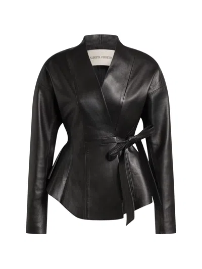 Alberta Ferretti Bow-fastening Leather Jacket In Black